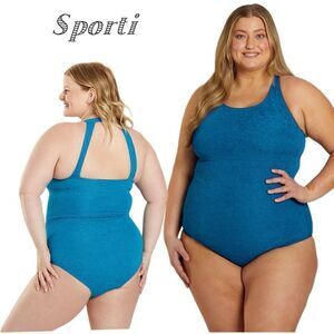 Sporti plus size textured chlorine swco031 teal size 18